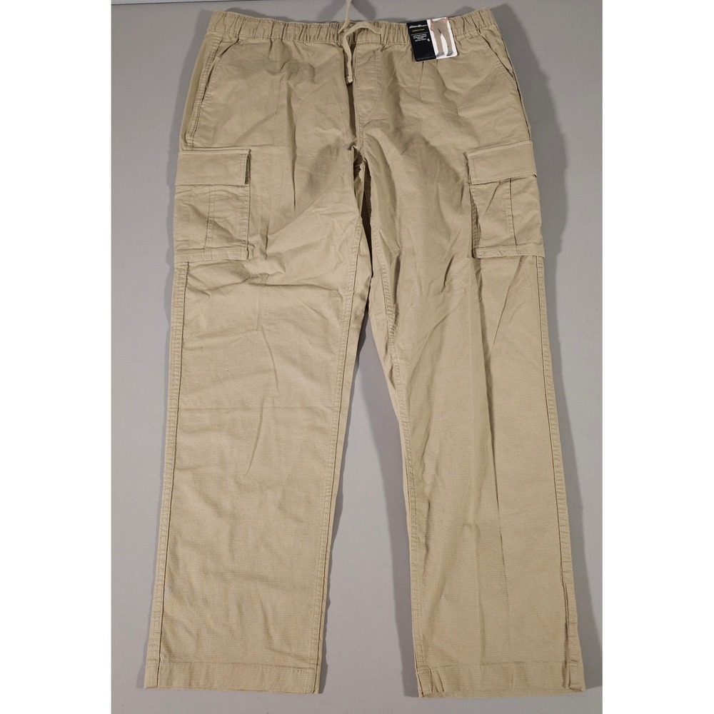 Eddie Bauer Cargo Pant Mens XXL Tan Khaki Elastic Waist Drawcord Stretch New